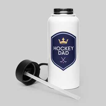 Hockey Dad Shield Stainless Steel Water Bottle with Straw Lid